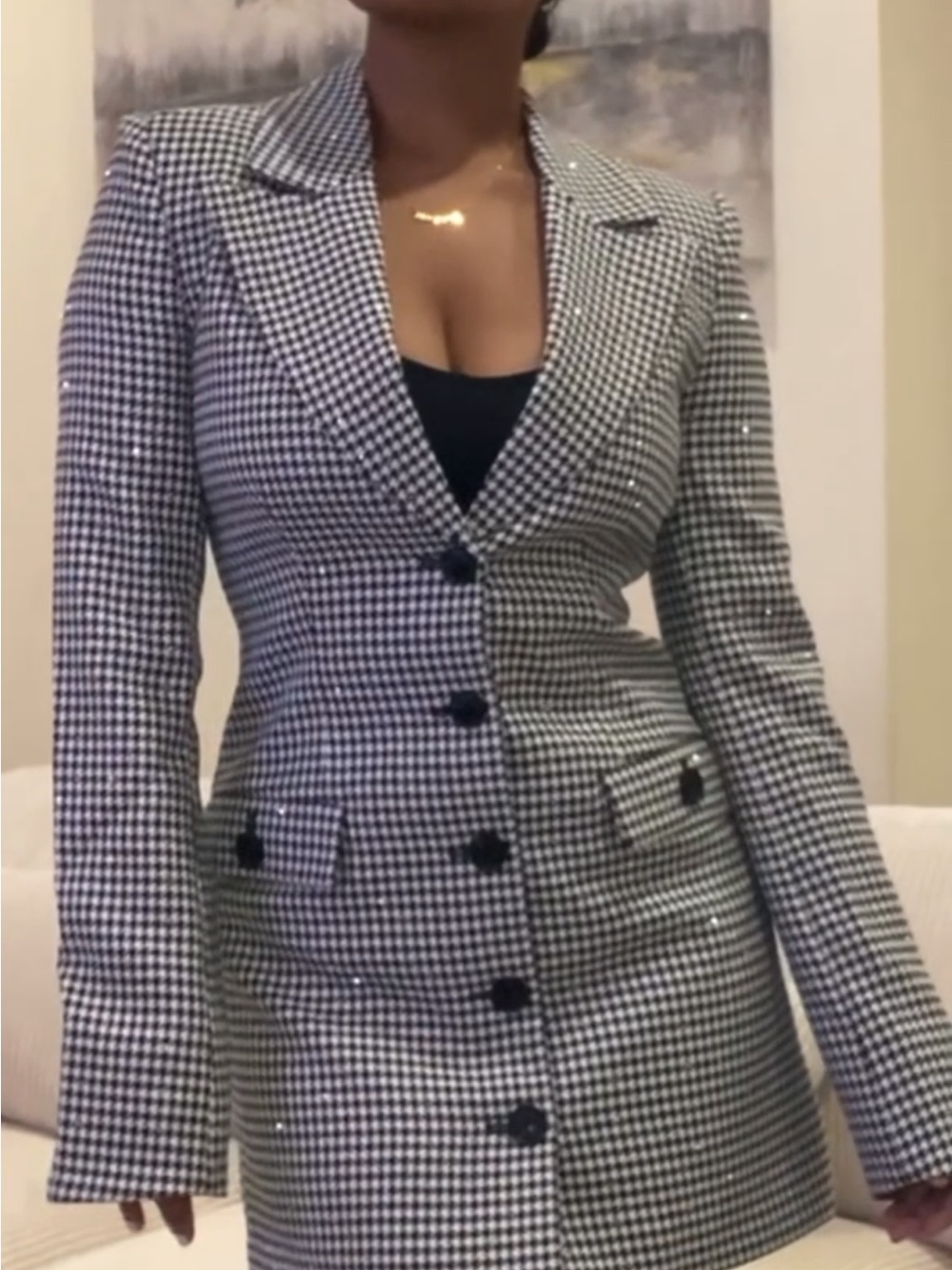 MAJORELLE Black & White Houndstooth Blazer